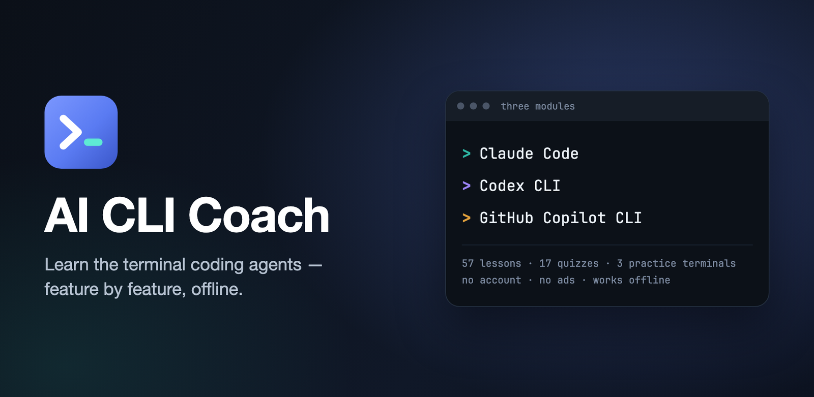 AI CLI Coach — learn Claude Code, Codex CLI and GitHub Copilot CLI